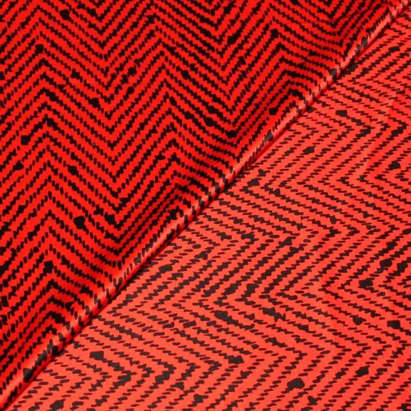 Satin 100% Soie - Chevron Noir Fond Rouge (Coupon De 1.50 MèTres)-image