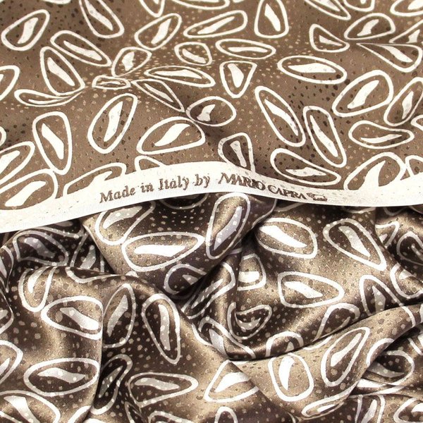 Satin 100% Soie Jacquard - Motif Blanc Fond Taupe (Coupon De 1.50 MèTres)-image