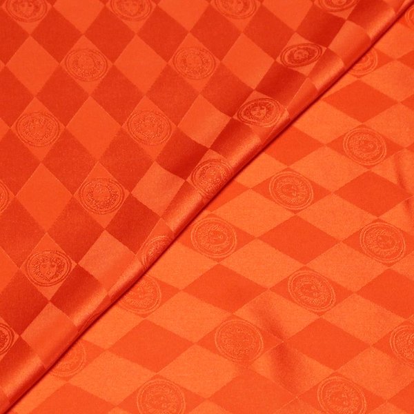 Satin 100% Soie Jacquard - Rond & Losange Orange (Coupon De 2.90 MèTres)-image