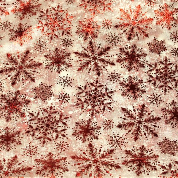 Organza Imprimé NoëL - Flocon De Neige Rouge-image