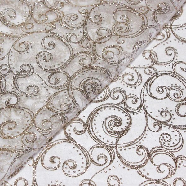 Organza ImpriméE NoëL - Motif Baroque Doré-image
