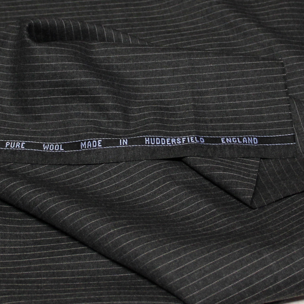 Tissu Tailleur Sergé 100% Laine - Rayé Fond Gris Foncé (Coupon De 2,90 MèTres)-image