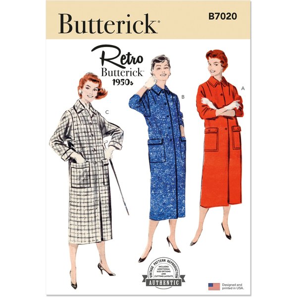 Patron Butterick 7020/Y5 (46-54) - Manteau vintage des années 1950