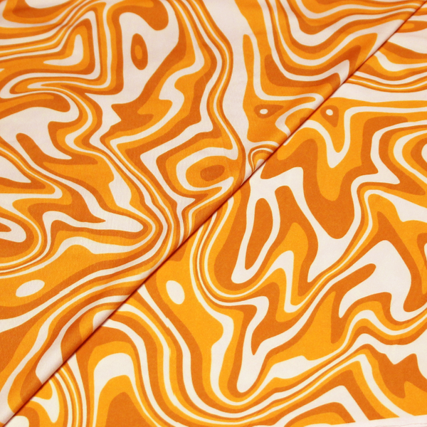 Tissu maillot de bain - Ondulation psychédélique ton moutarde