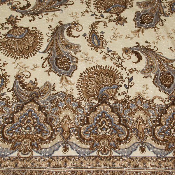 Broderie Anglaise 100% Coton - Fleuri Marron & Bleu Fond éCru-image