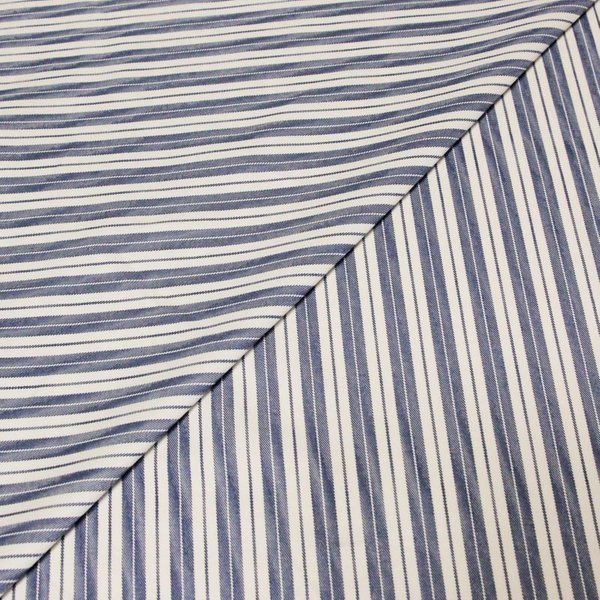 Gabardine lin & coton - Double rayures bleues