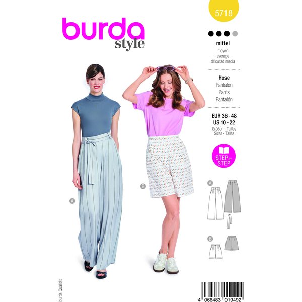 Patron Burda 5718 - Pantalon Marlene et Short stylé