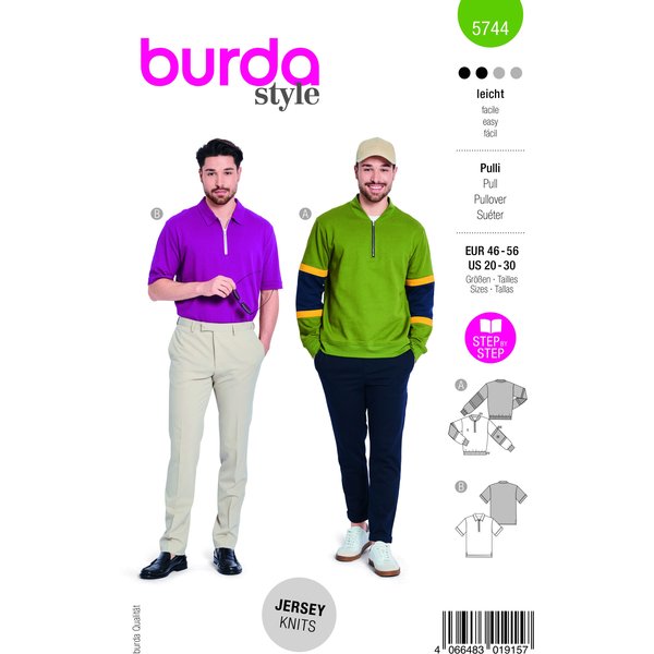 Patron Burda 5744 - Pull-over et t-shirt pour homme au style rétro