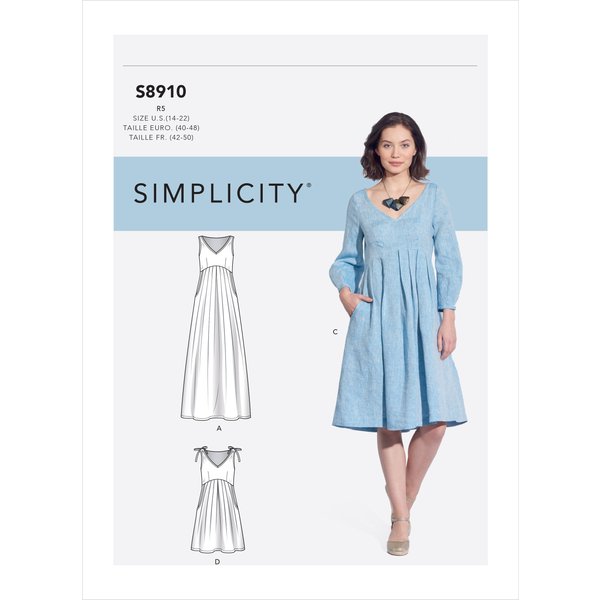 Patron Simplicity 8910.H5 (34-42) - Robe à Encolure En V Et Taille Empire-image