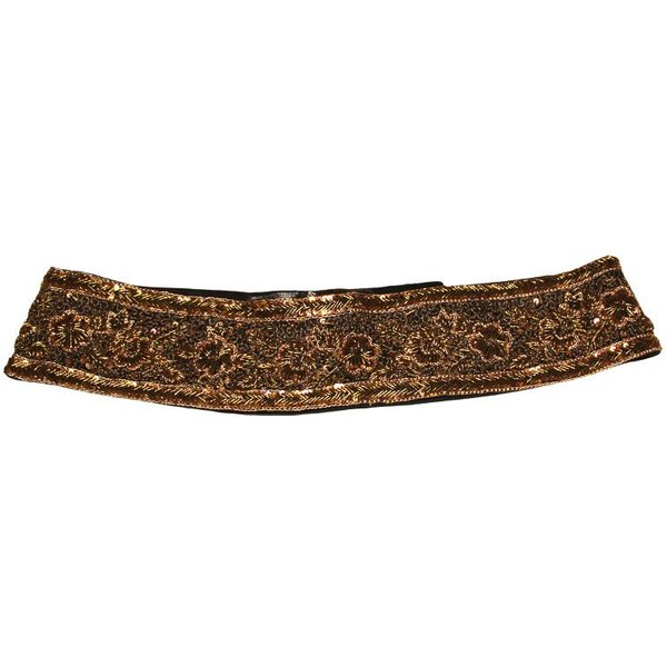 Ceinture à sequin brodée main - Fleuri bronze & noir (Taille M)
