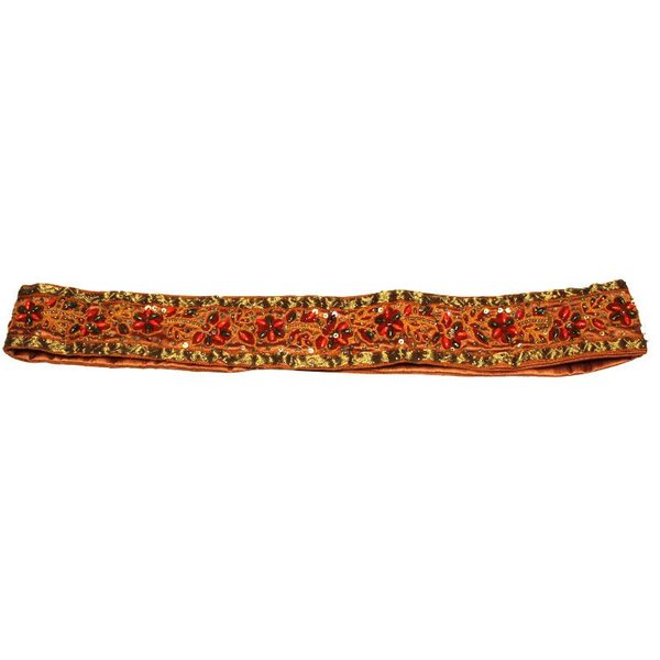 Ceinture à sequin & perle brodée main - Fleuri ton orange (Taille S)