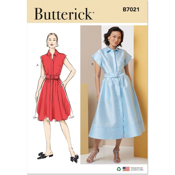 Patron Butterick 7021/H5 (34-42) - Robes boutonnées à col pointu