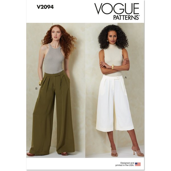 Patron Vogue 2094/Y5 (46-54) - Pantalon à Jambes Larges Avec Plis Et Ceinture BoutonnéE-image