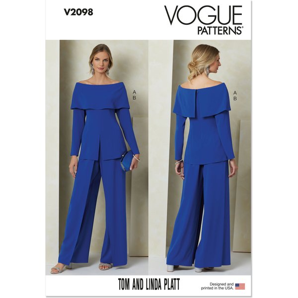 Patron Vogue 2098/Y5 (46-54) - Haut Moulant à Manches Hors éPaule Et Pantalon à Jambes Larges-image