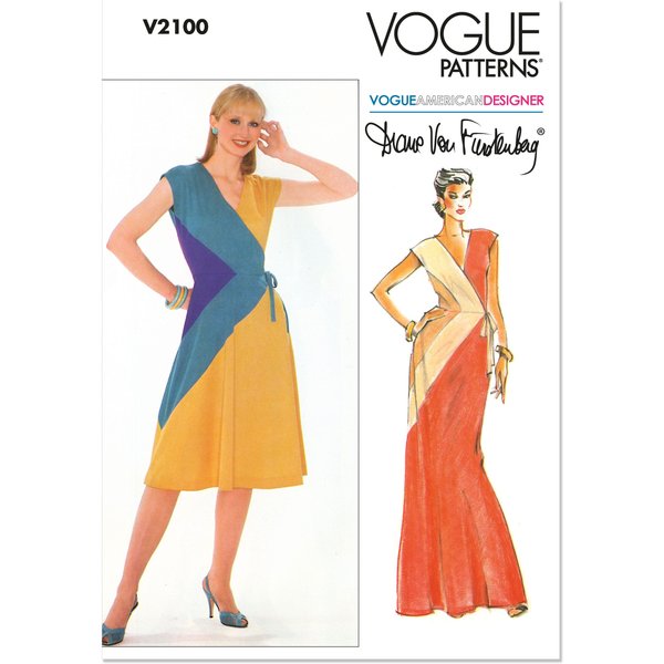 Patron Vogue 2100/R5 (42-50) - Robe Portefeuille Vintage AjustéE à Deux Couleurs-image