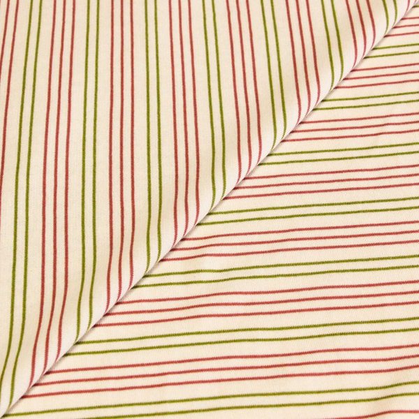 Jersey 100% coton - Rayé rose & vert fond écru