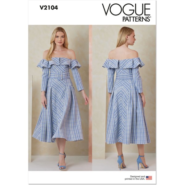 Patron Vogue 2104/Y5 (46-54) - Robe Midi Bardot PlisséE-image