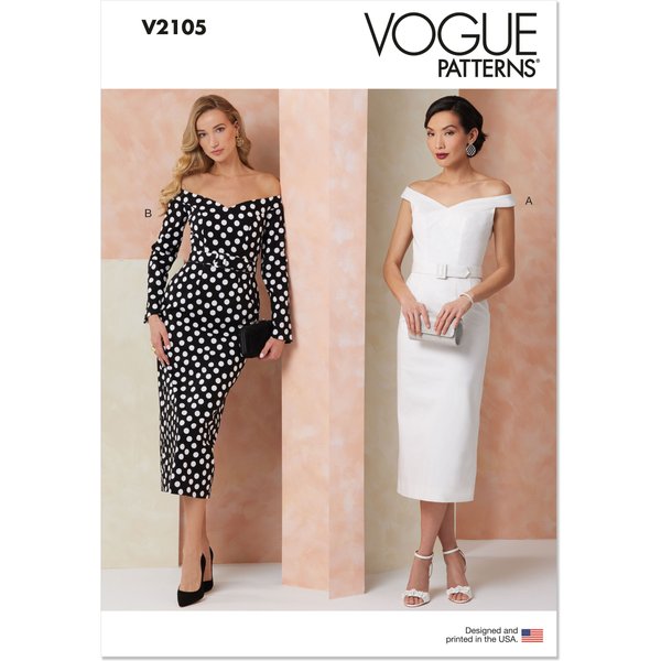 Patron Vogue 2105/D5 (32-40) - Robe Fourreau éPaules DéNudéEs Et Ceinture-image
