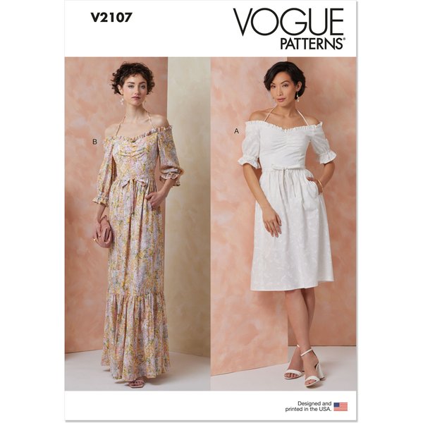 Patron Vogue 2107/U5 (44-52) - Robe bardot midi ou longue à manches bouffantes
