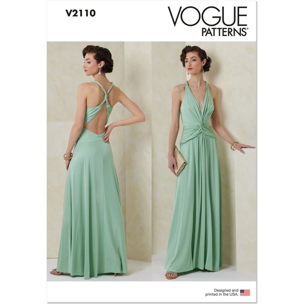 Patron Vogue 2110/Y5 (46-54) - Robe Longue Halter DrapéE à Dos Croisé-image