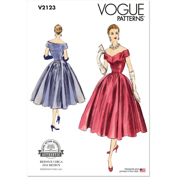 Patron Vogue 2123/B5 (36-44) - Robe De SoiréE AnnéEs 50 CintréE Et PlisséE-image