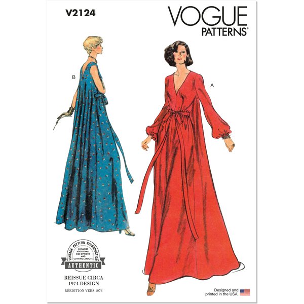 Patron Vogue 2124/BB (36-42) - Robe d’intérieur longue style années 70