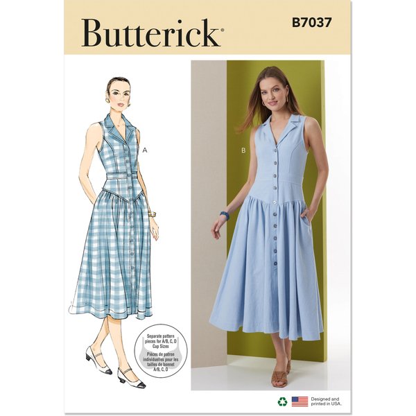Patron Butterick 7037 K5 (36-44) - Robe Midi BoutonnéE-image