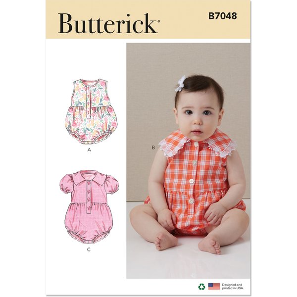 Patron Butterick 7048 (1-18) - Barboteuse bébé boutonnée