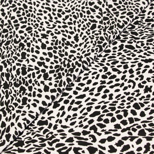 Satin mat coton & élasthanne – Léopard noir fond blanc