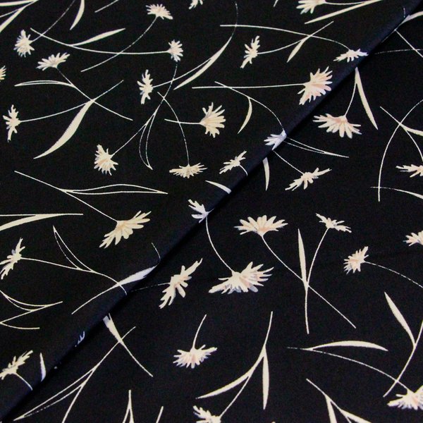 Satin Coton & éLasthanne - Fleurs Blanches Fond Noir-image
