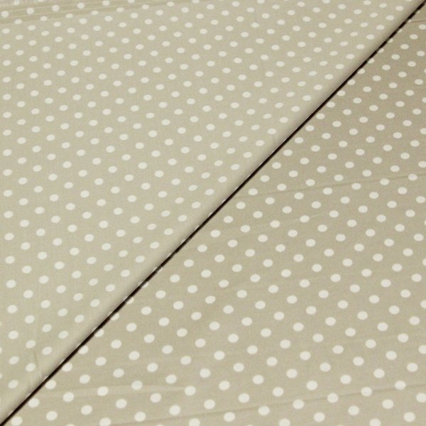 Satin coton & élasthanne - Pois blancs fond beige