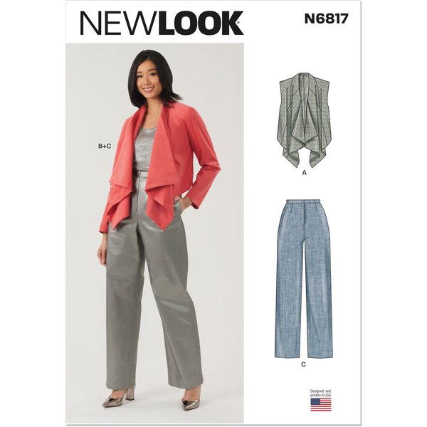 Patron New Look 6817 - Veste drapée avant, gilet & pantalon droit