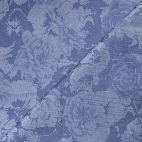 Velours Ras Coton & éLasthanne - Bouquet Fleuri Ton Sur Ton Bleu-image