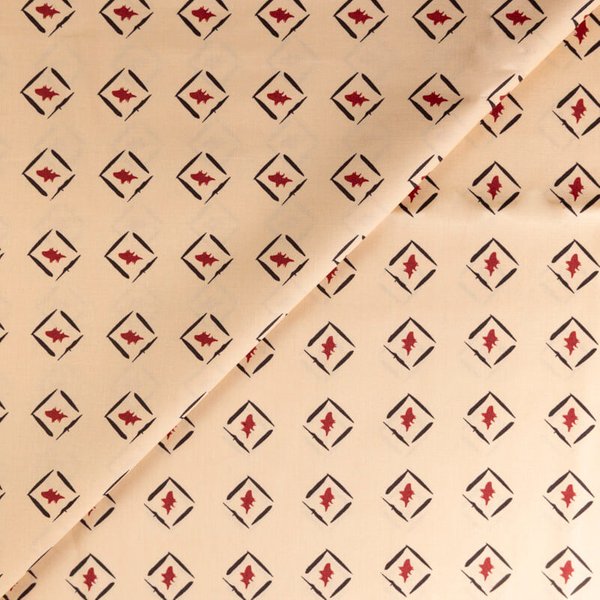 Popeline Coton & éLasthanne – Losanges Graphiques Rouge Fond Beige-image