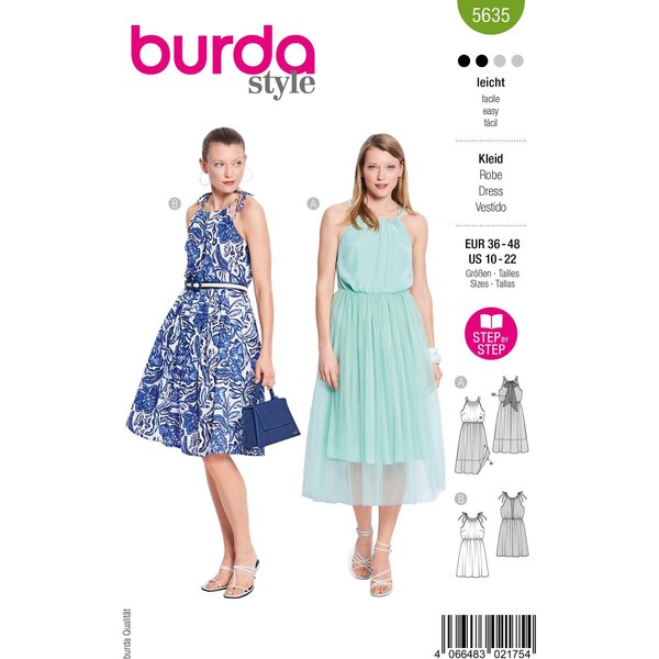 Patron Burda 5635 - Robe femme estivale à bretelles avec nœuds réglables