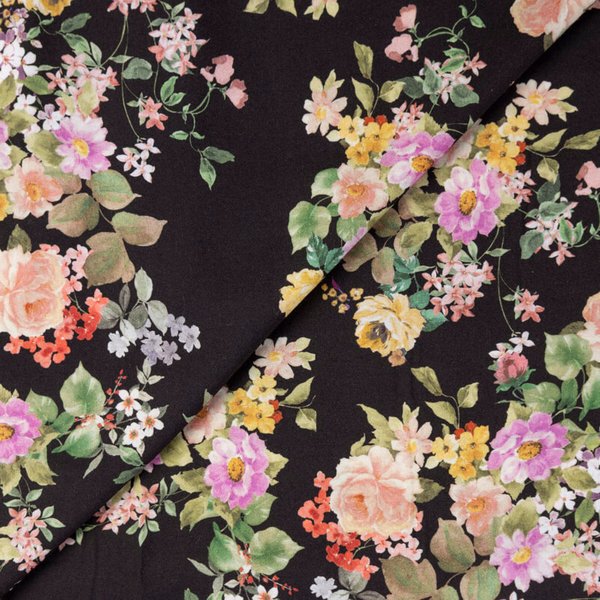 ÉToffe 100% Viscose – Bouquet ChampêTre Fond Noir-image