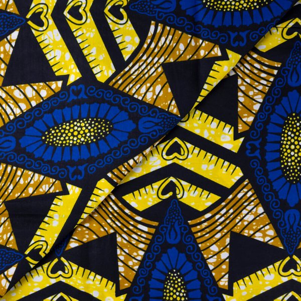 Tissu Wax 100% Coton – Motif Losanges Bleus Et Jaunes (Coupon De 2,70 MèTres)-image