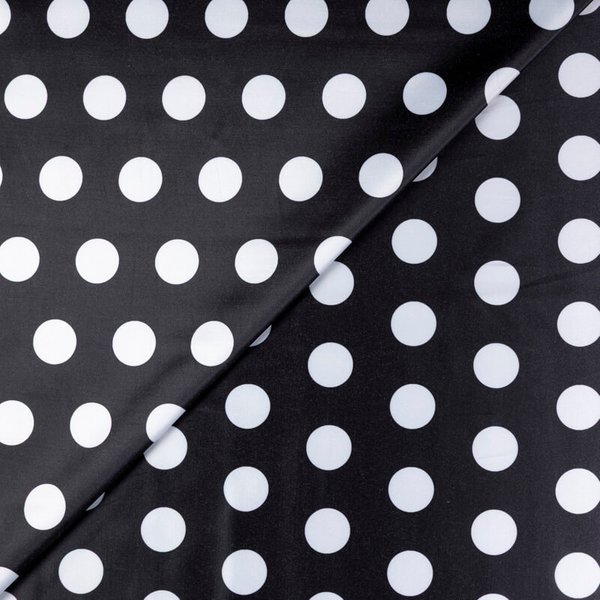 Satin Coton & éLasthanne - Pois Blancs Fond Noir-image