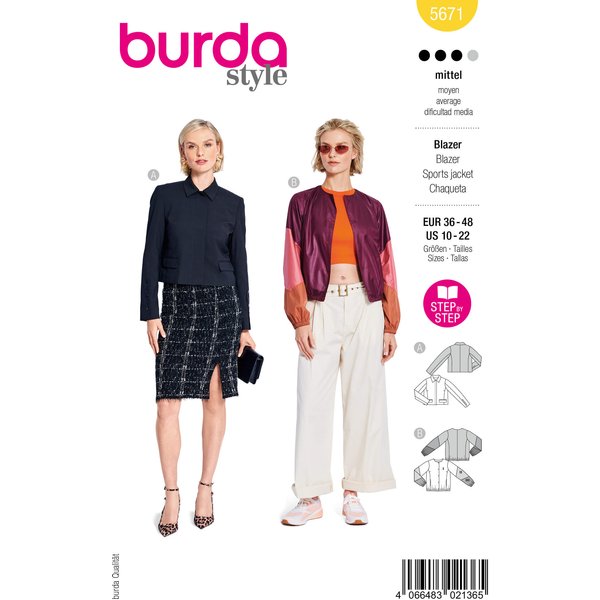 Patron Burda n°5671 – Veste courte blazer ou blouson femme