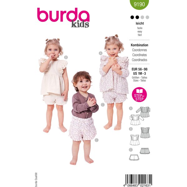 Patron Burda n°9190 – Tunique à volants, top et short pour enfant