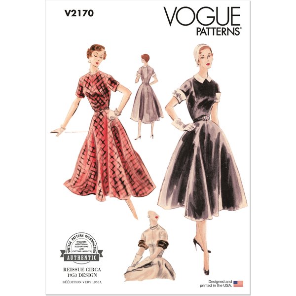 Patron Vogue N°2170 – Robe Vintage AnnéEs 1950 à Col Amovible – N5 (38-46)-image