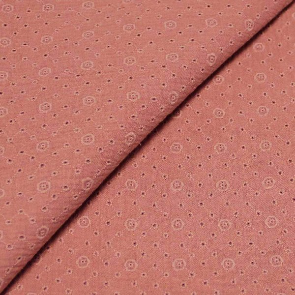 Double Gaze 100% Coton BrodéE - Rond Rose-image