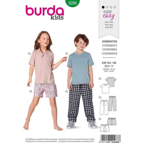 Patron Burda 9288 - T-shirt pantalon short