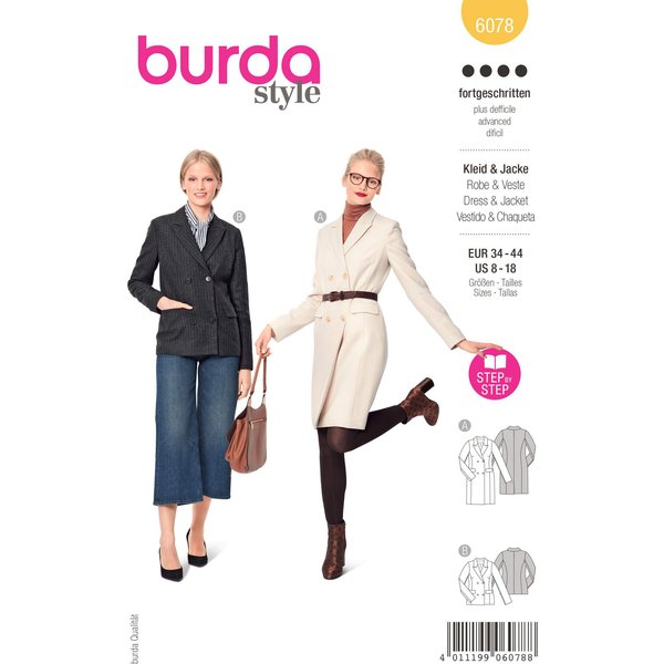 Patron Burda 6078 - Robe blazer et veste – croisée avec revers