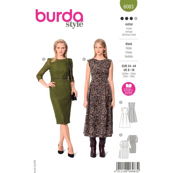 Patron Burda 6083 - Robe festive à jupe ample / robe fourreau en dentelle
