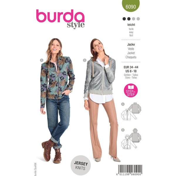 Patron Burda 6090- Veste sweat-shirt avec fermeture à glissière