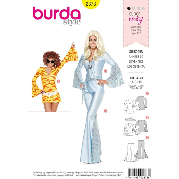Patron Burda Carnaval 2373 - Déguisement année 70 Femme