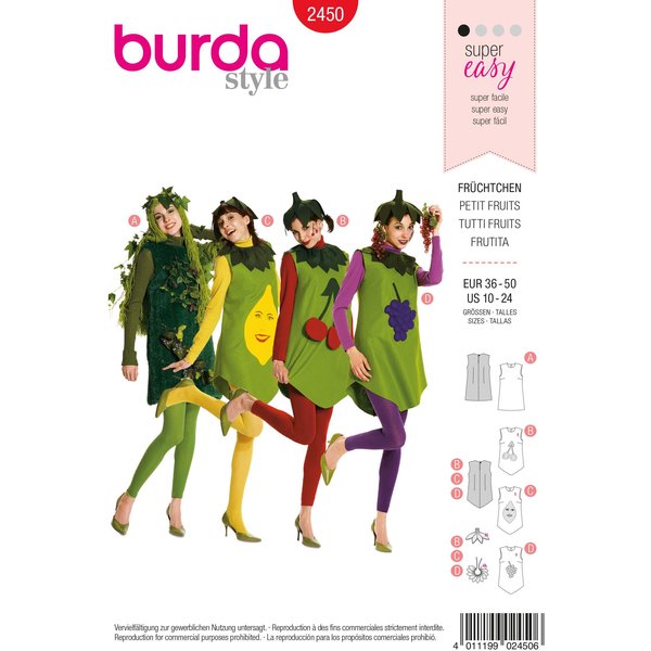 Patron Burda Carnaval 2450 - Déguisement Tutti Frutti Femme