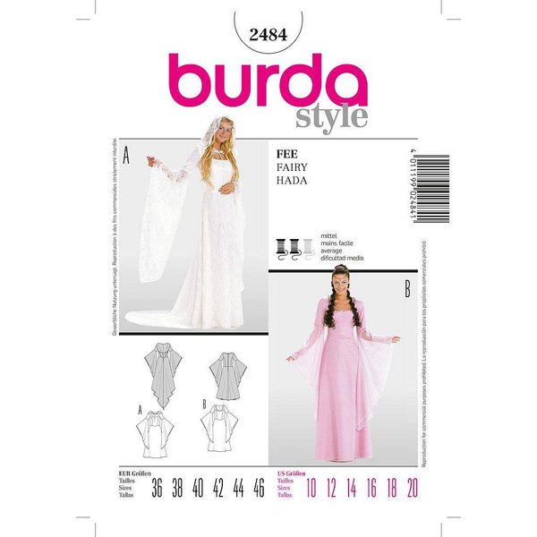 Patron Burda Carnaval 2484 - DéGuisement Historique FéE Femme-image