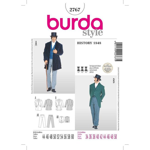 Patron Burda Cranaval 2767 - DéGuisement Historique éPoque 1848 Homme-image